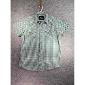 MASSIVE Western Pearl Snap Front Short Sleeve Shirt Green Blue Plaid Mens Large
